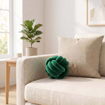 Dunkelgrünes Knoten-Kissen – 25 cm, Polyester-Schaumstoff