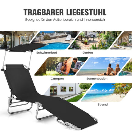 Liegestuhl Klappbar Strandliege für Outdoor Schwarz