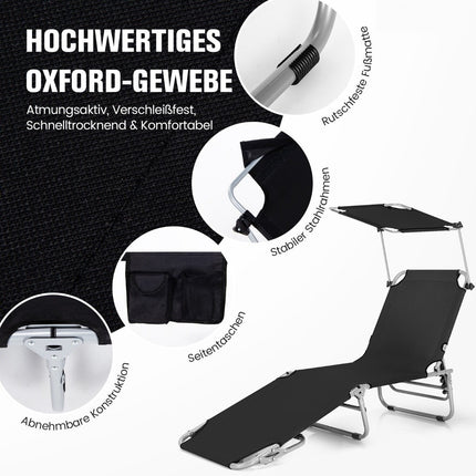 Liegestuhl Klappbar Strandliege für Outdoor Schwarz
