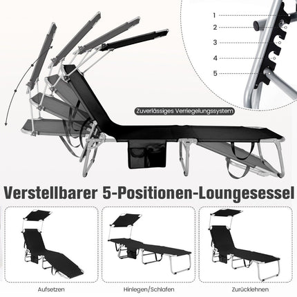 Liegestuhl Klappbar Strandliege für Outdoor Schwarz
