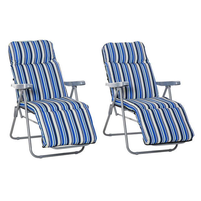 2er Set blaue Sonnenliegen, klappbar und verstellbar