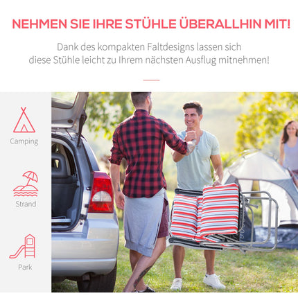 2er-Set roter Klappliegen mit Auflagen und verstellbarer Rückenlehne