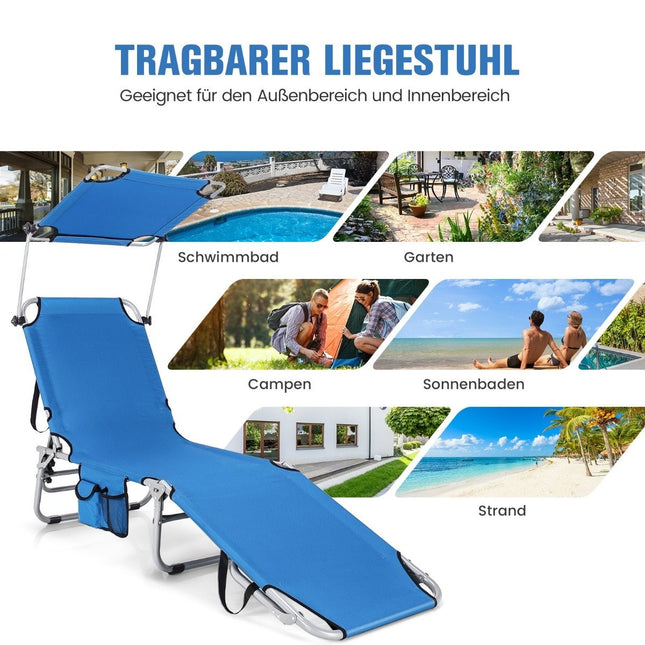 Liegestuhl Klappbar Strandliege für Outdoor Blau