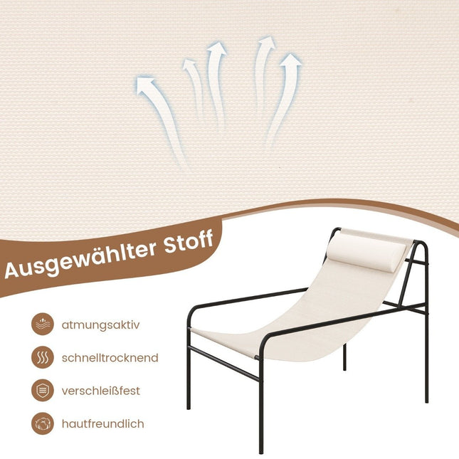 Liegestuhl Loungesessel mit abnehmbarer Kopfstütze 94 x 62 x 76 cm beige