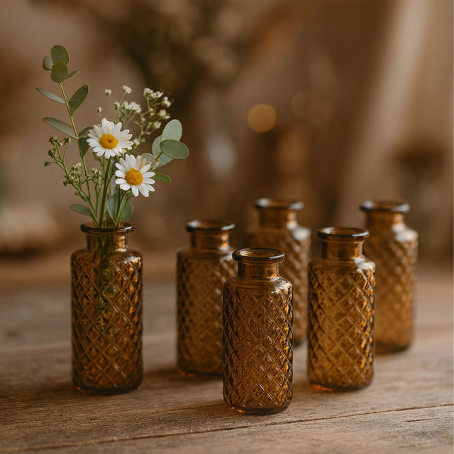 Decorative Glass Vases Set of 6 – Textured Vintage Style