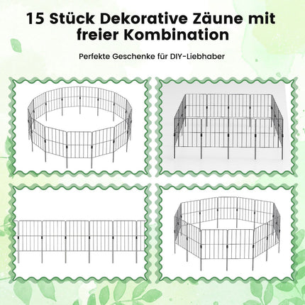 Dekorativer Metallzaun für den Garten, 25 Stück, Schwarz, Rostfrei
