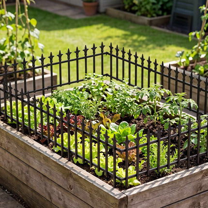 Decorative Metal Garden Fence, No-Dig, Black, 5/10-Pack