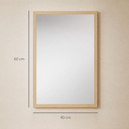 Decorative Wall Mirror, 40x60 cm, Natural MDF Frame