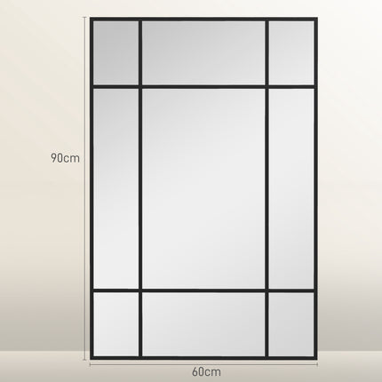 Decorative Wall Mirror, Black Metal Frame, 90x60 cm