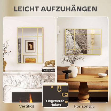 Decorative Wall Mirror, Gold Metal Frame, 50x70 cm