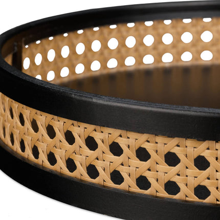 Dekoratives Holztablett mit Rattanrand – Schwarz