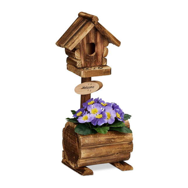 Dekoratives Vogelhaus mit Blumentopf