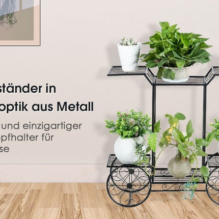 Dekorativer Blumenständer, Pflanzenständer mit 6 Ablagen, freistehender Blumenwagen für drinnen und draußen, Metall, Schwarz, 80,5 x 25 x 75