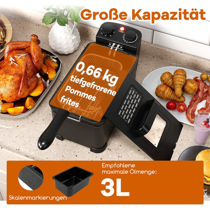Fritteuse 2000W, 3L Ölkapazität, verstellbarer Thermostat
