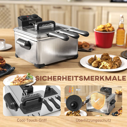 Deep Fryer, 5L Oil Capacity, Timer, 2000W, Silver