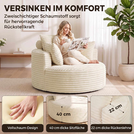 Deep Seat Foam Armchair with Cushions, Cream White