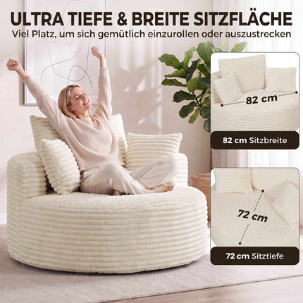 Deep Seat Foam Armchair with Cushions, Cream White