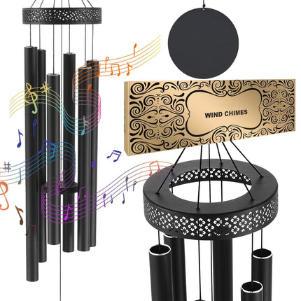 Deep Tone Wind Chimes, 58 in, 6 Aluminum Tubes, Black