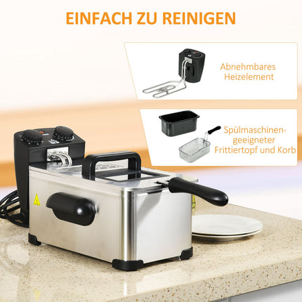 Fritteuse, 3 Liter, 2.000W Leistung, transparenter Deckel, Cool-Touch-Griff, schwarz