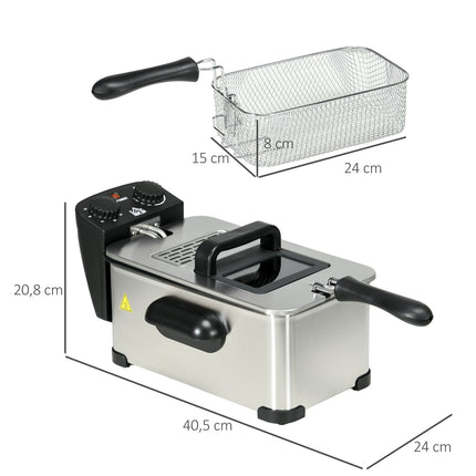 Fritteuse, 3 Liter, 2.000W Leistung, transparenter Deckel, Cool-Touch-Griff, schwarz