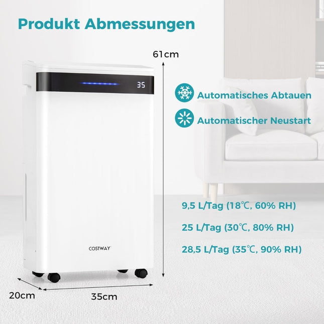 Luftentfeuchter 28,5 l/Tag, 35 m² Abdeckung, 4 Modi, Weiß