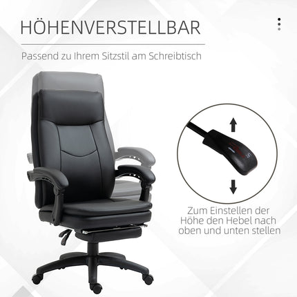 Ergonomischer schwarzer Bürostuhl mit Fußstütze und gepolsterter Rückenlehne