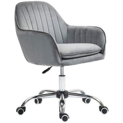 Height-adjustable velvet table chair with armrests, gray