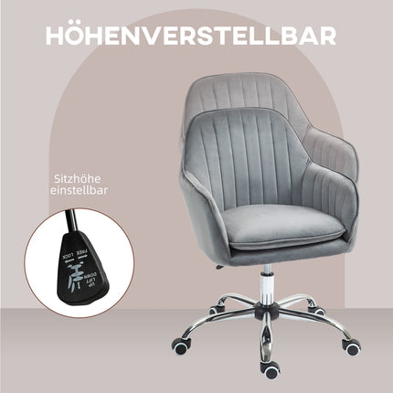 Height-adjustable velvet table chair with armrests, gray