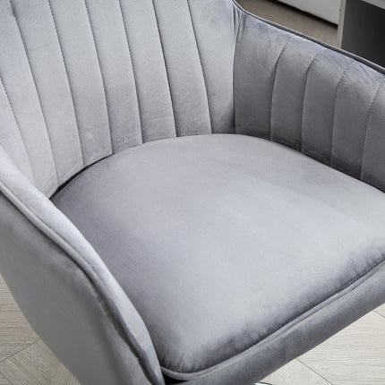 Height-adjustable velvet table chair with armrests, gray