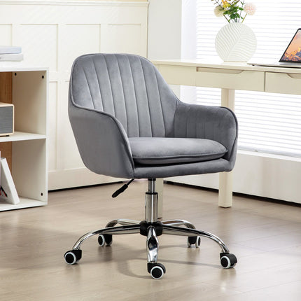 Height-adjustable velvet table chair with armrests, gray