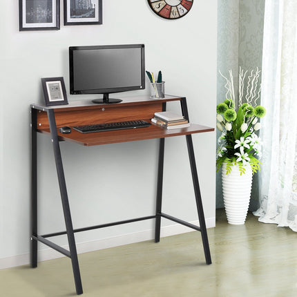 Desktop-Computertisch mit Ablage und Kabelführung – Nussbaum