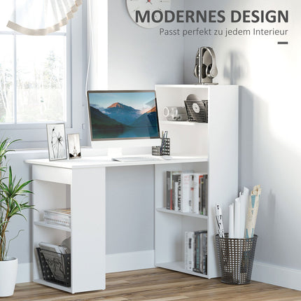 Bureau de cuisine avec étagère, table d'ordinateur, table de travail, table pour ordinateur portable, étagère de bureau, blanc, 120 x 55 x 120 cm