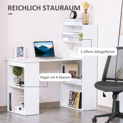 Bureau de cuisine avec étagère, table d'ordinateur, table de travail, table pour ordinateur portable, étagère de bureau, blanc, 120 x 55 x 120 cm