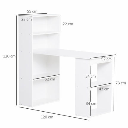Bureau de cuisine avec étagère, table d'ordinateur, table de travail, table pour ordinateur portable, étagère de bureau, blanc, 120 x 55 x 120 cm