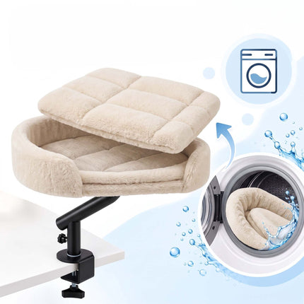 Desk Mounted Cat Bed with Clamp and Reversible Cushion, Cream, Up to 25 kg