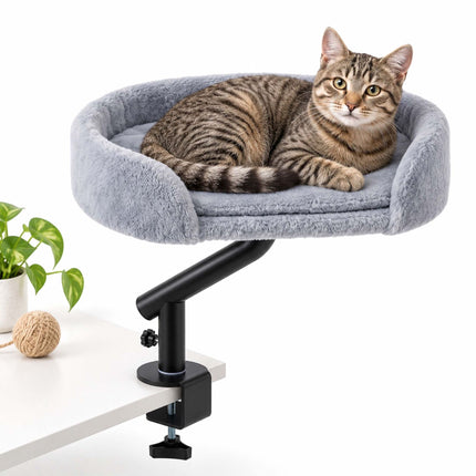 Desk Mounted Cat Bed with Clamp and Reversible Cushion, Grey, Up to 25 kg