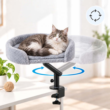 Desk Mounted Cat Bed with Clamp and Reversible Cushion, Grey, Up to 25 kg