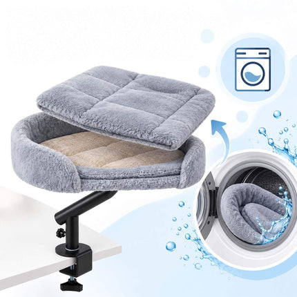 Desk Mounted Cat Bed with Clamp and Reversible Cushion, Grey, Up to 25 kg