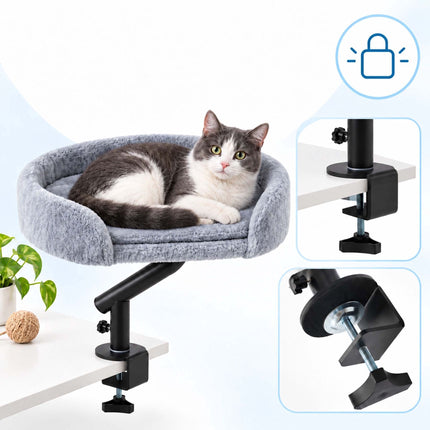 Desk Mounted Cat Bed with Clamp and Reversible Cushion, Grey, Up to 25 kg