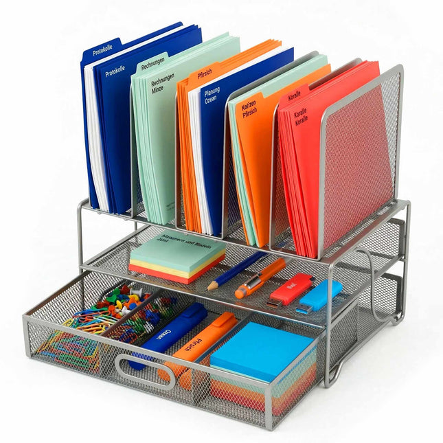 Schreibtisch-Organizer, 6 Fächer, Schublade, Stahlgitter