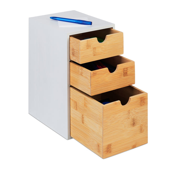 Stolní organizér se 3 zásuvkami, bambus a MDF
