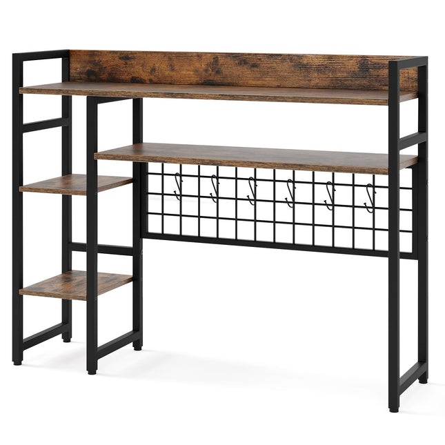 Schreibtisch-Regal mit 4 Ebenen und 6 Haken, Braun