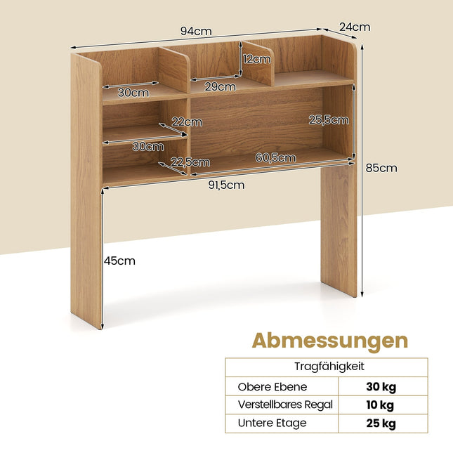 Schreibtischablage mit 6 Fächern, verstellbar, rustikal