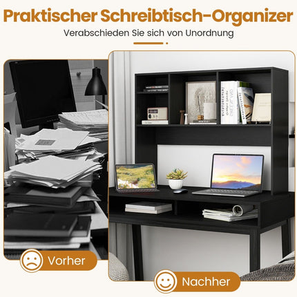 Schreibtischregal mit 4 Fächern, Schwarz, 94x25x73 cm