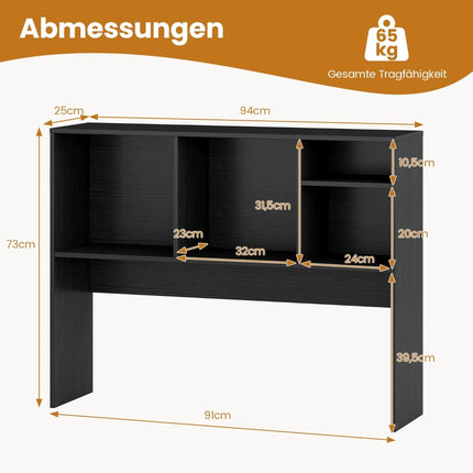 Schreibtischregal mit 4 Fächern, Schwarz, 94x25x73 cm