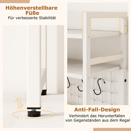 Desk Shelf with 4 Tiers & 6 Hooks – White, 94x25x74 cm