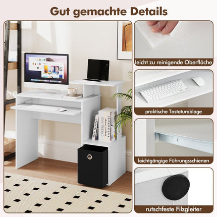 Desk Small Computer Desk with Printer Tray Office Table for Home Office 100 x 40 x 87 cm White