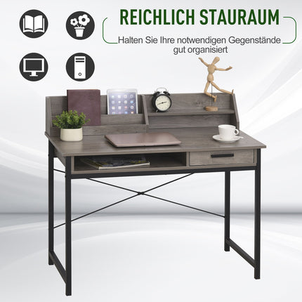 Industrie-Computertisch mit Regal und Schublade - Grau/Schwarz