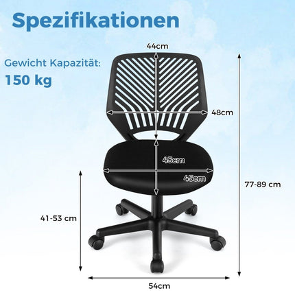 Bureaustoel voor kinderen armloze kinderbureaustoel 54 x 54 x 77-89 cm zwart