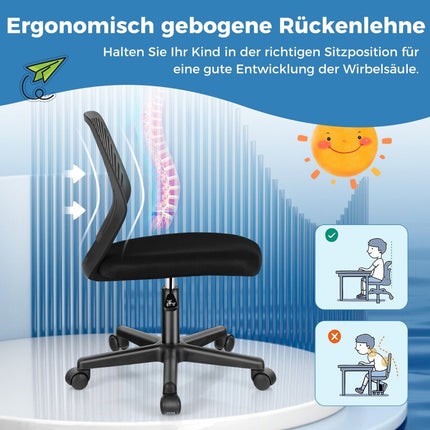 Bureaustoel voor kinderen armloze kinderbureaustoel 54 x 54 x 77-89 cm zwart